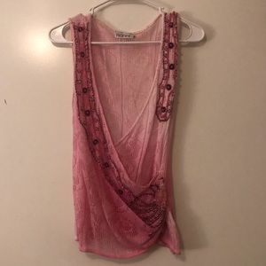 Pink cross front sleeveless beaded top